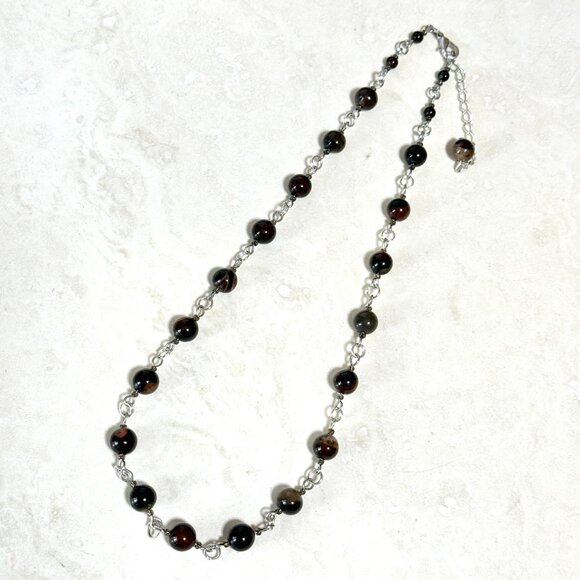 Genuine Dark Brown Agate Short Necklace, Natural Gemstone Adjustable Necklace - Picture 5 of 13